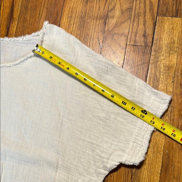 9SEED Women's 100% Slub Cotton Short Sleeve Cream Top Raw Hems Boxy‎ Fit Size 1 - Picture 6 of 11